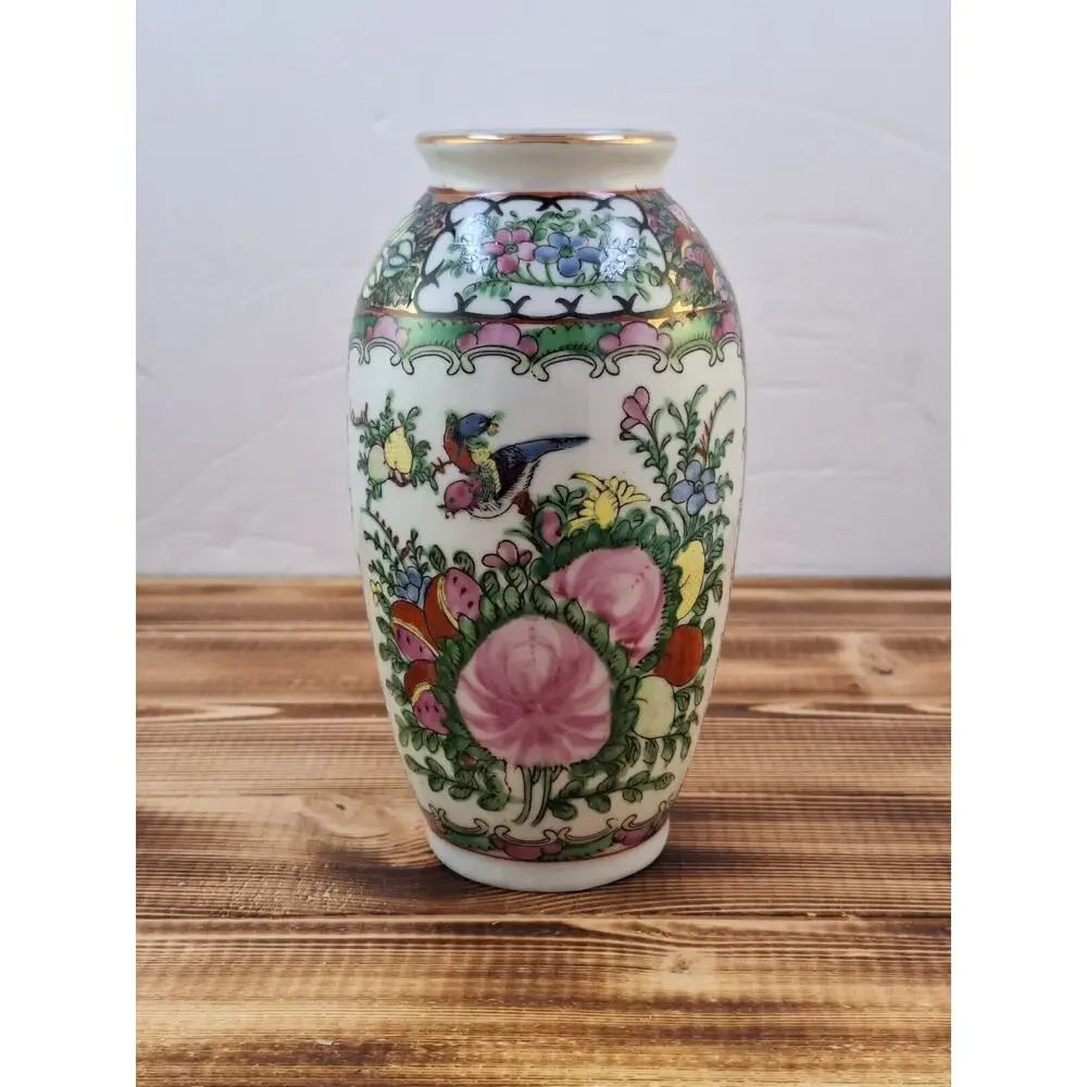Chinese Red Dragon Stamp Family Rose Porcelain Vase Vtg 6